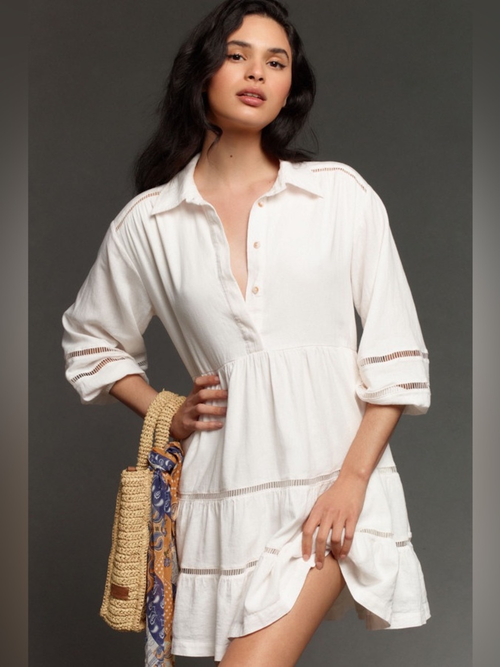 Maeve by Anthropologie The Bettina Tiered Mini Shirt Dress: Linen Edition